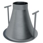 Metal pouring funnel positioned over a crucible for clean gold transfer