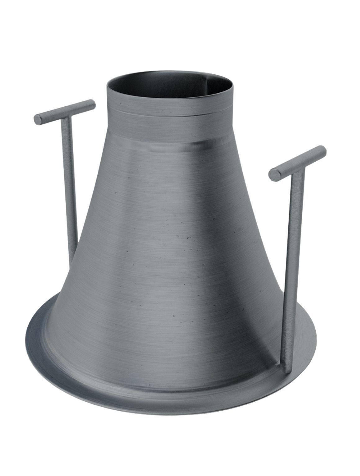 Metal pouring funnel positioned over a crucible for clean gold transfer