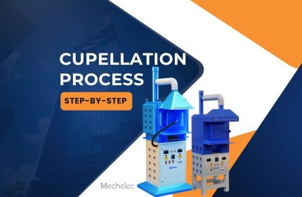Visual representation of the cupellation process featuring two modern cupellation furnaces used for refining gold and silver