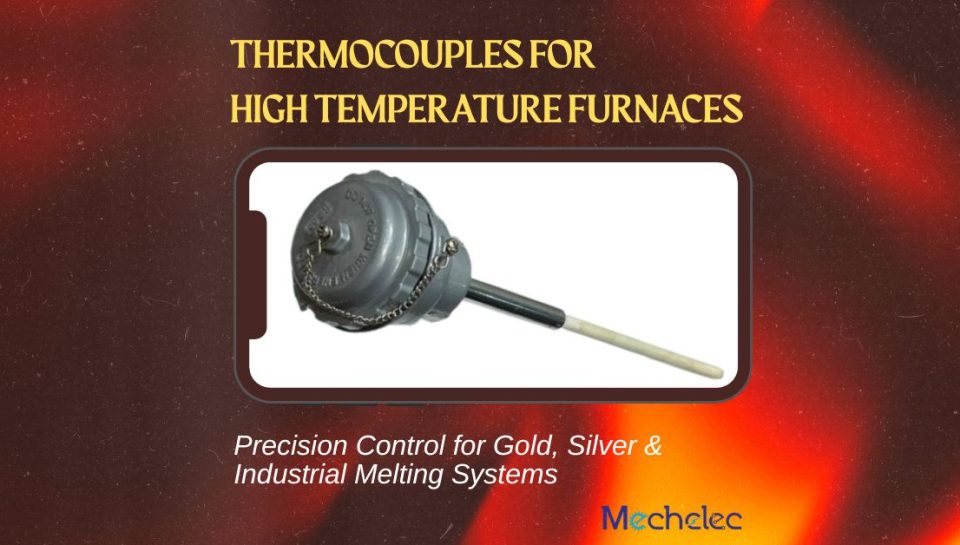 High-temperature thermocouple probe inside a gold melting furnace for precise temperature contr
